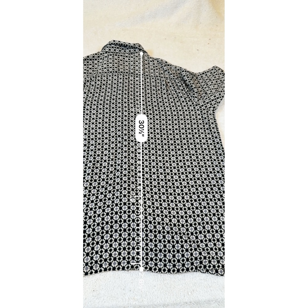 Vintage Silk Mens XL Black White Geometric Diamond Print 100% Silk Shirt S/S - Picture 7 of 7